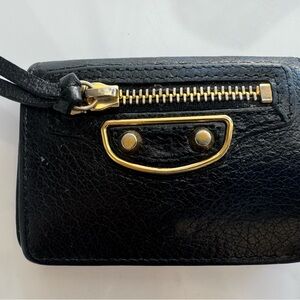 BALENCIAGA Motorcycle Mini Wallet Black Leather Wallet with Gold Accents